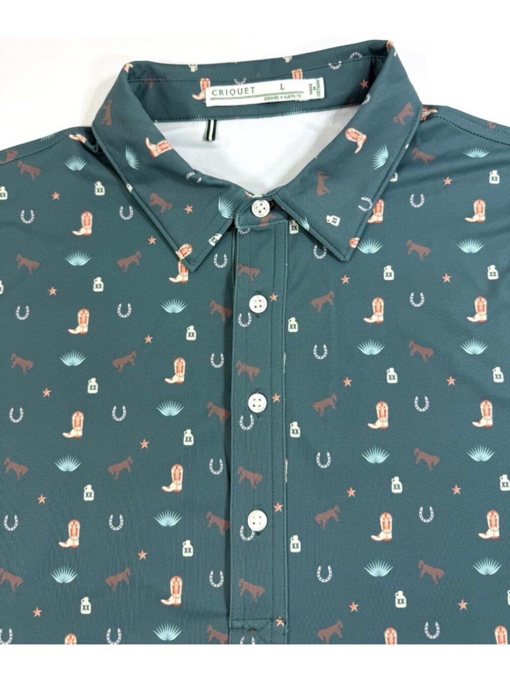 Criquet Mens Performance Sport Range Golf Polo Sz Large Western Cowboy Bronco